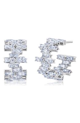 Crislu Baguette Cut Cubic Zirconia Huggie Hoop Earrings in Platinum