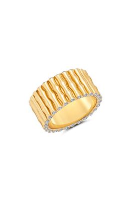Crislu Bamboo Cubic Zirconia Wide Band Ring in Gold