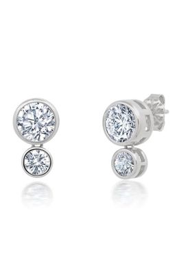 Crislu Bezel Cubic Zirconia Stud Earrings in Silver