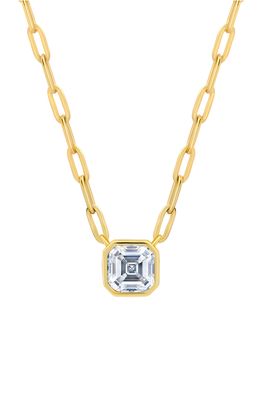 Crislu Bezel Set Asscher Cubic Zirconia Pendant Necklace in Gold