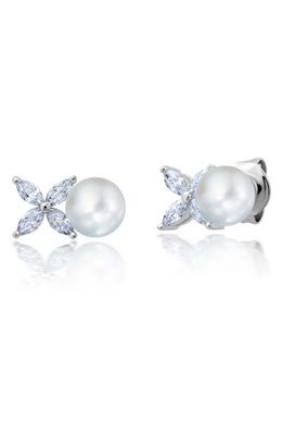 Crislu Cubic Zirconia & Imitation Pearl Stud Earrings in Pearl/Ivory