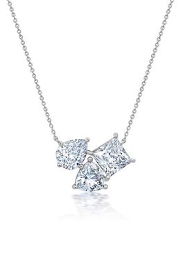 Crislu Cubic Zirconia Cluster Pendant Necklace in Silver