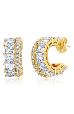 Crislu Cubic Zirconia Huggie Hoop Earrings in Gold
