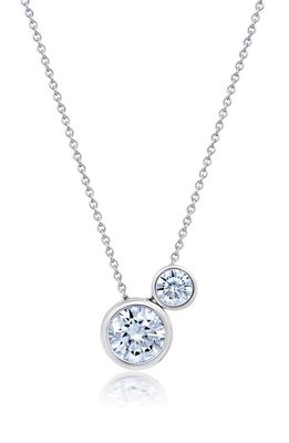 Crislu Cubic Zirconia Two-Stone Pendant Necklace in Silver