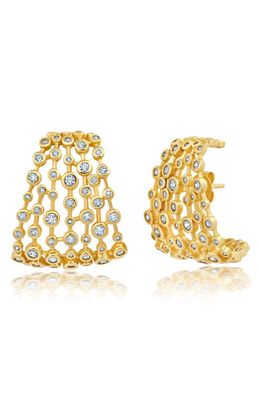 Crislu Raining Star Cubic Zirconia Huggie Hoop Earrings in Gold