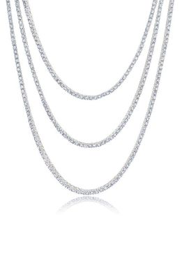 Crislu Triple Layer Tennis Necklace in Platinum