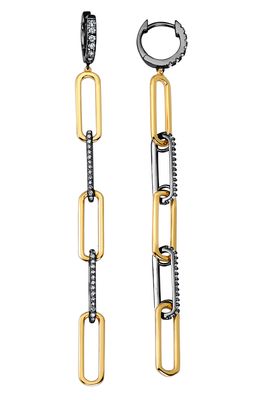Crislu Two-Tone Cubic Zirconia Paper Clip Chain Drop Earrings in Gold & Black Rhodium