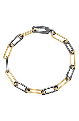 Crislu Two-Tone Cubic Zirconia Paperclip Chain Bracelet in Gold & Black Rhodium