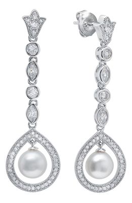 Crislu x Andrew Prince Crystal & Cultured Pearl Drop Earrings in Pearl/Ivory
