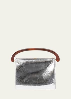 Crisp Metallic Leather Top-Handle Bag