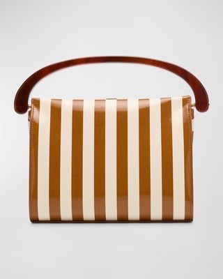 Crisp Striped Leather Top-Handle Bag