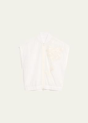 Crispy Silk Bomber Top with Magnolia Embroidery