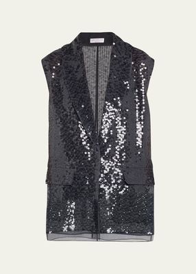 Crispy Silk Layered Long Paillette Vest