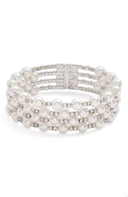 CRISTABELLE Crystal & Imitation Pearl Cuff Bracelet in Crystal/Pearl/Rhodium
