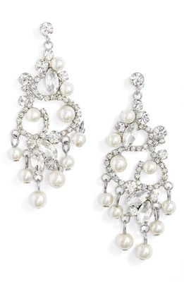 CRISTABELLE Crystal & Imitation Pearl Drop Earrings in Crystal/Pearl/Rhodium