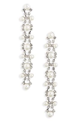 CRISTABELLE Crystal & Imitation Pearl Linear Earrings in Crystal/Pearl/Rhodium