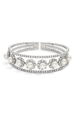 CRISTABELLE Drama Crystal & Imitation Pearl Cuff Bracelet in Crystal/Pearl/Rhodium