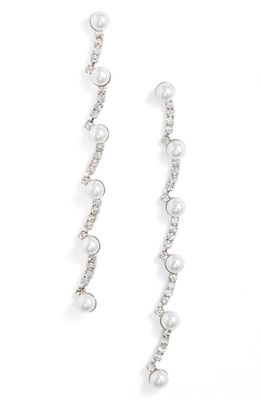 CRISTABELLE Fine Crystal & Imitation Pearl Linear Earrings in Crystal/Pearl/Rhodium