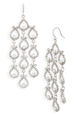 CRISTABELLE Open Crystal & Imitation Pearl Drop Earrings in Crystal/Pearl/Rhodium