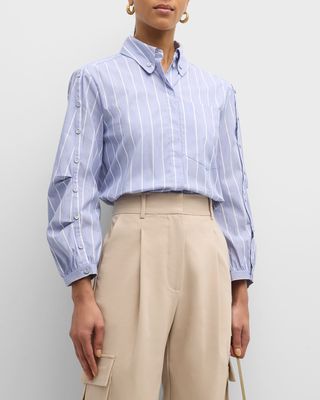 Cristana Striped Button-Sleeve Poplin Shirt
