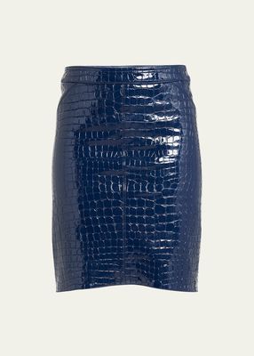 Croc-Embossed Leather Pencil Skirt