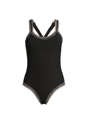 Crochet-Trim Crossback One-Piece Swimsuit