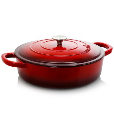 Crock-Pot Artisan 5 Quart Round Enameled Braiser Pan in Scarlet Red