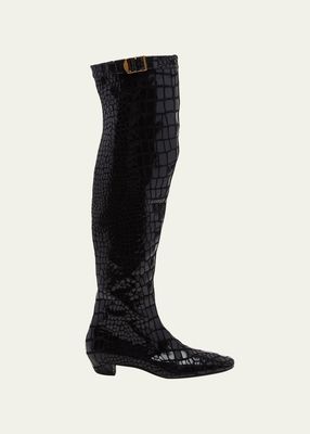 Croco Buckle Over-The-Knee Boots