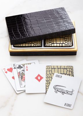 Crocodile-Embossed Box with Playing Cards