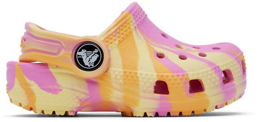Crocs Baby Pink & Yellow Classic Marbled Clogs