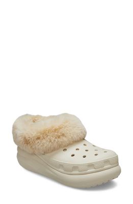 CROCS Classic Furever Crush Faux Shearling Lined Clog in Bone