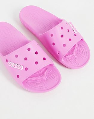 Crocs classic slide flat sandals in taffy pink