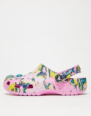Crocs unisex ASOS exclusive classic bubble marble clogs in taffy pink multi