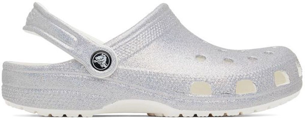 Crocs White & Silver Classic Glitter Clogs