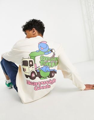 Crooked Tongues oversized long sleeve t-shirt with pickup truck back print on ecru-White