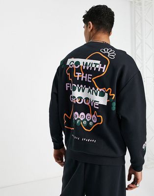 Crooked Tongues oversized sweatshirt with groove prints in black - part of a set