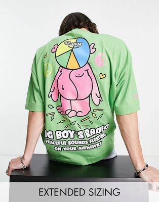 Crooked Tongues oversized T-shirt with big boys radio graphic print in green