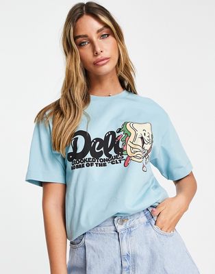 Crooked Tongues oversized t-shirt with deli print in blue-Green
