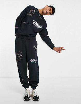 Crooked Tongues sweatpants with groove prints in black - part of a set