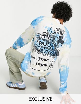 Crooked Tongues tie dye long sleeve t-shirt with book graphic print-Multi