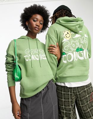 Crooked Tongues unisex oversized hoodie with sunshine graphic print in green