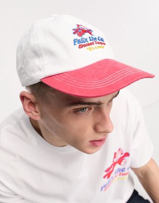 Crooked Tongues x Felix soft baseball cap with contrast peak in ecru and red