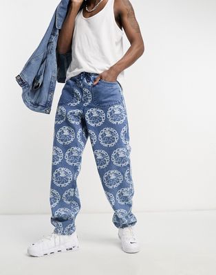 Crooked Tongues x Felix the Cat denim baggy jeans with all-over print in blue