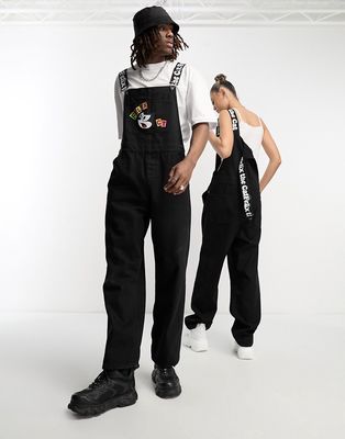 Crooked Tongues x Felix the Cat Unisex denim overalls in black
