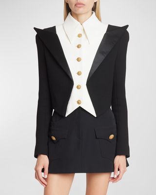 Cropped 6-Button Double-Crepe Jacket