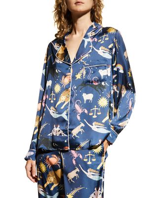 Cropped Astrology-Print Satin Pajama Set