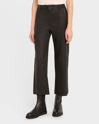 Cropped Bootcut Leather Trousers