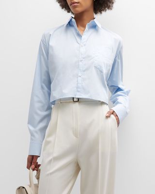 Cropped Button-Front Cotton Shirt