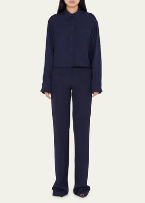 Cropped Button-Front Shirt with Button Sleeves