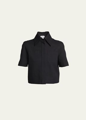Cropped Button-Front Shirt with Patch Pockets